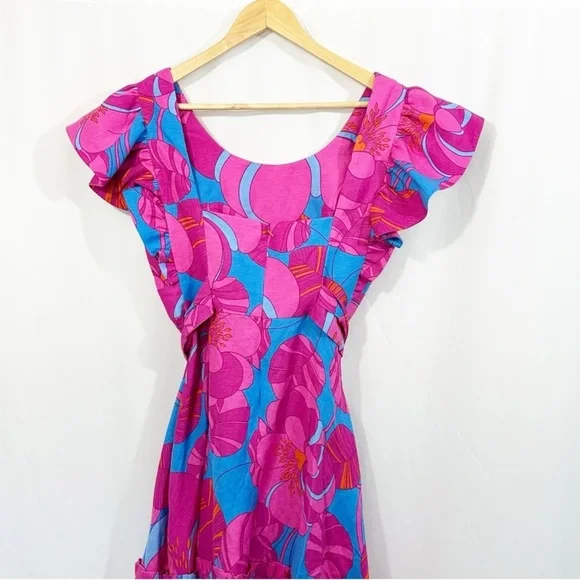 NWT Tuckernuck Wimberly Wild Azalea Edisto Linen Floral Ruffle Dress - Picture 10 of 16